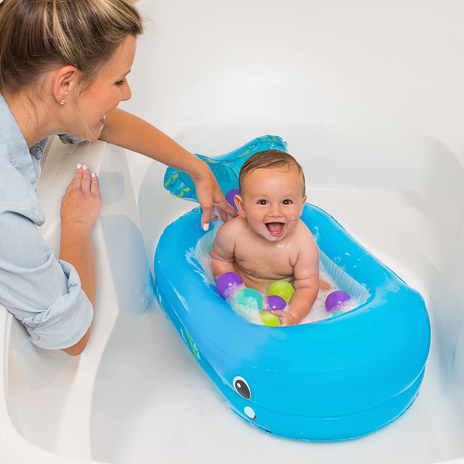 Salcon Baby Blue Inflatable Bathtub Unisex Large Non Slip Safety Bathing Tub 