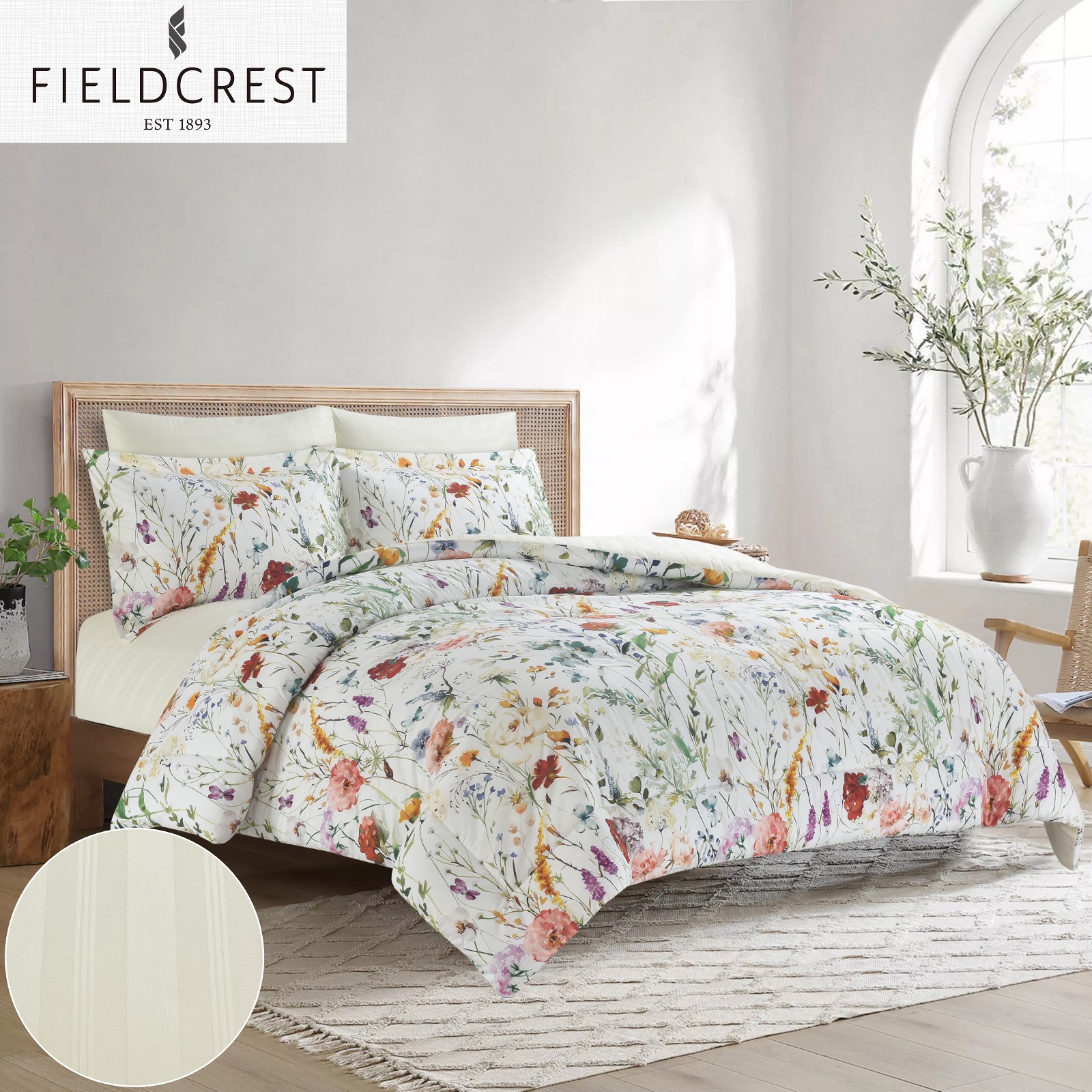 FIELDCREST (K) CTN PRTD FACE WTH STRP REV COMF 6PC